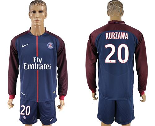 Paris Saint-Germain #20 Kurzawa Home Long Sleeves Soccer Club Jersey - Click Image to Close